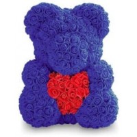 Мишка из роз с сердцем 40см (синяя)