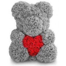 Мишка из роз с сердцем 40см (серая)