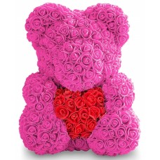 Мишка из роз с сердцем 40см (розовая)