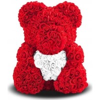 Мишка из роз с сердцем 40см (красная)