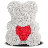 Мишка из роз с сердцем 40см (белая)