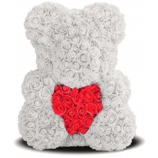Мишка из роз с сердцем 40см (белая)