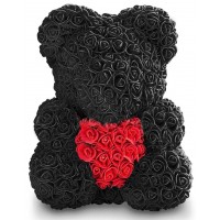Мишка из роз с сердцем 40см (черная)